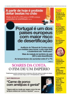 Capa Jornal i quarta-feira, 04 / setembro / 2019