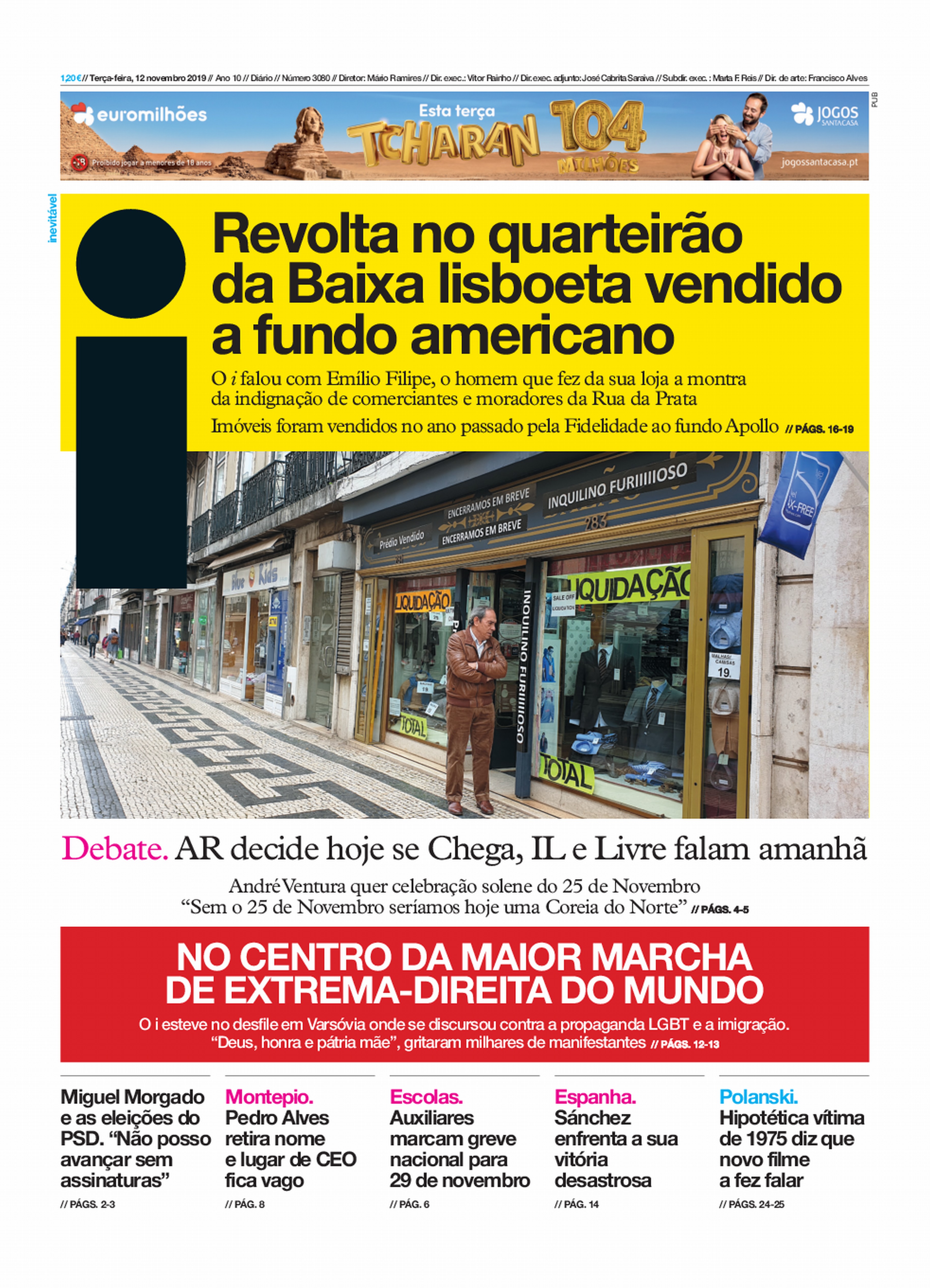 Capa Jornal i ter�a-feira, 12 / novembro / 2019