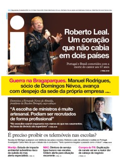 Capa Jornal i segunda-feira, 16 / setembro / 2019