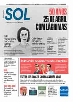 Capa Jornal Nascer do Sol quinta-feira, 25 / abril / 2024